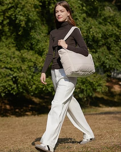 Puffy Quilted Tote Bag – Lightweight Travel & Work Handbag for Women