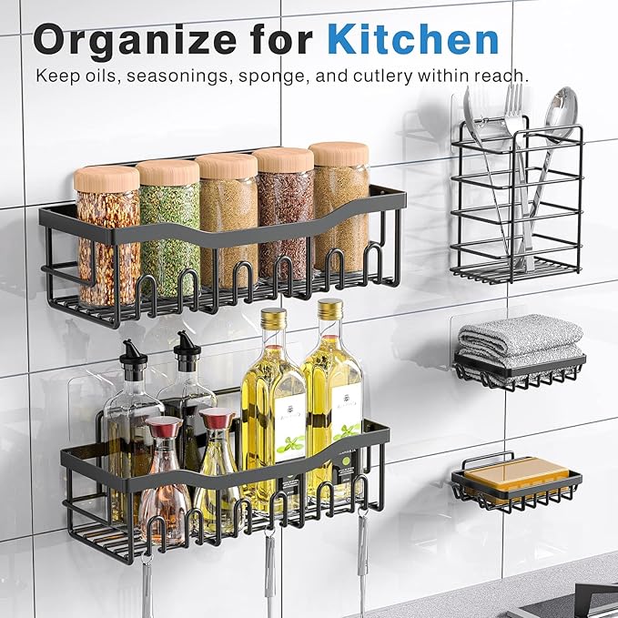 5-Pack Rustproof Stainless Steel Shower Caddy No Drill Adhesive Bathroom Organizer with Large Capacity, Spacious Shower Shelves