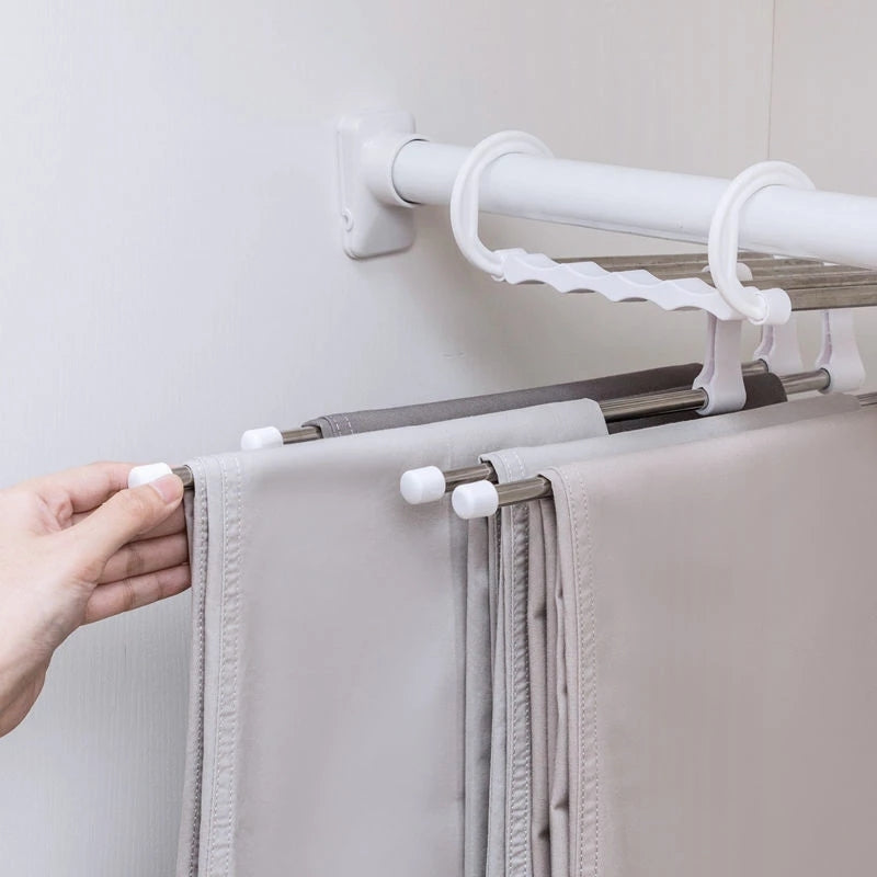 5 in 1 Magic Trouser Rack Hangers Stainless Steel Folding Pant Rack Tie Hanger Shelves Bedroom Closet Organizer Wardrobe Storage