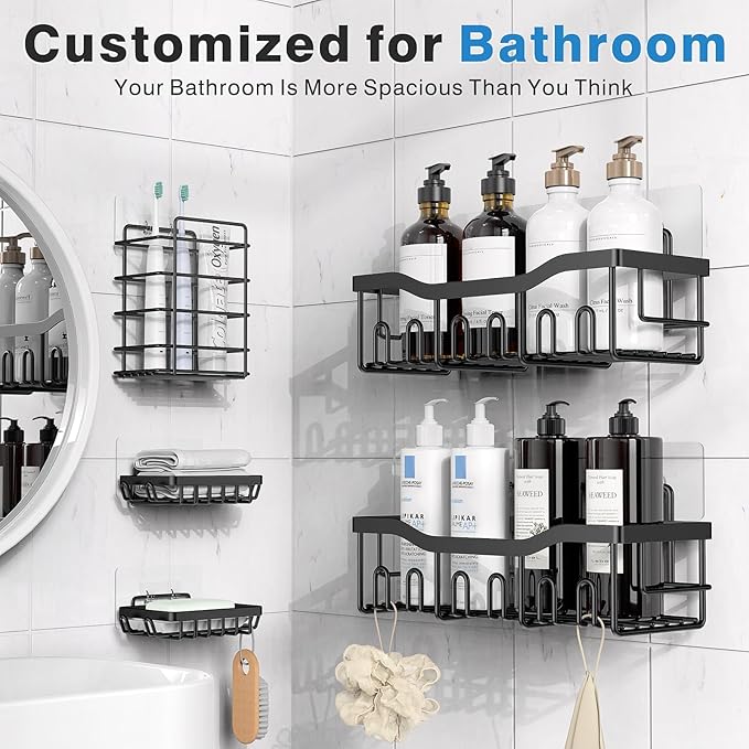 5-Pack Rustproof Stainless Steel Shower Caddy No Drill Adhesive Bathroom Organizer with Large Capacity, Spacious Shower Shelves