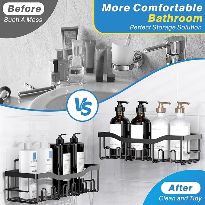 5-Pack Rustproof Stainless Steel Shower Caddy No Drill Adhesive Bathroom Organizer with Large Capacity, Spacious Shower Shelves