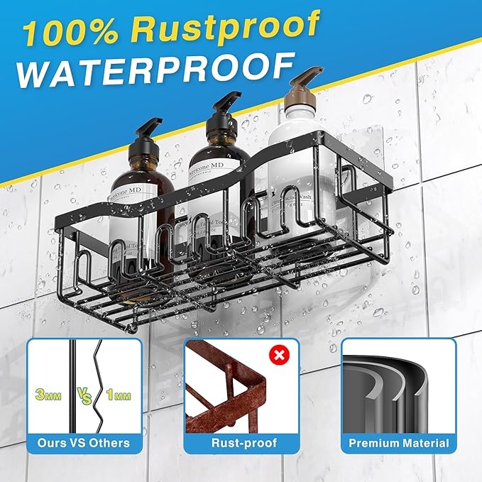 5-Pack Rustproof Stainless Steel Shower Caddy No Drill Adhesive Bathroom Organizer with Large Capacity, Spacious Shower Shelves